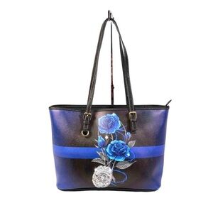 Elegant Blue Law Enforcement Support Floral Tote Bag NWOT